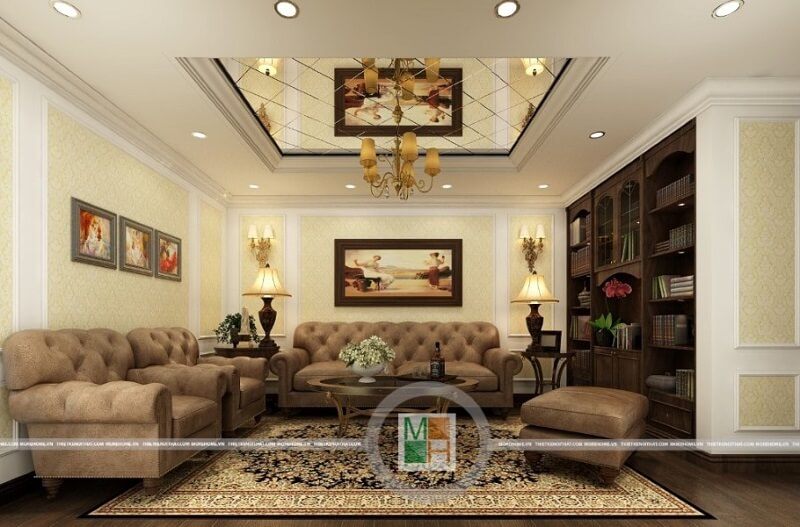 Mẫu sofa bọc nỉ màu nâu sang trọng với kiểu dáng bắt mắt theo phòng cách tân cổ điển hoảng gia, lôi cuốn mọi a nhìn.