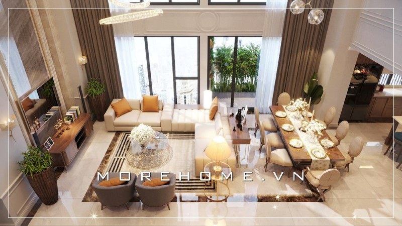 Bộ sofa màu sáng kết hợp với tone màu của phòng khách góp phần tạo nên sự sang trọng và ấn tượng cho không gian căn phòng.