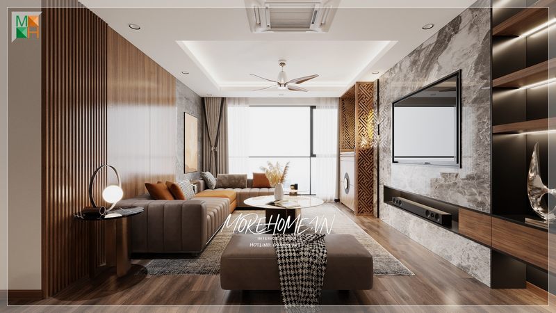 Bàn trà hình tròn giúp tăng giá trị thẩm mỹ và tạo cảm giác thân thiện cho phòng khách của gia đình.